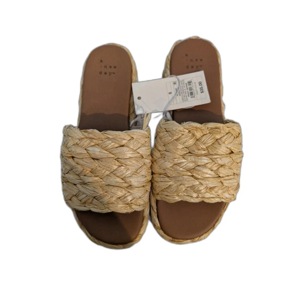 Women's Casey Braided Raffia Platform Slide Sandals -A New Day- Beige Size 6 NWT
